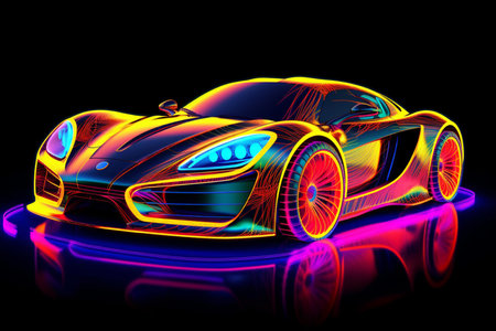 A colorful neon painting of a car neon car with neon lights on it with generative aiの素材