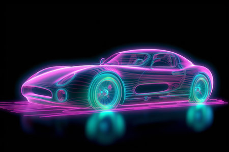 A colorful neon painting of a car neon car with neon lights on it with generative aiの素材