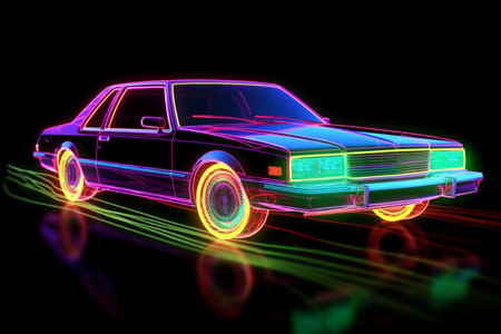 A colorful neon painting of a car neon car with neon lights on it with generative aiの素材