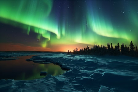 Aurora landscape with northern lightsの素材