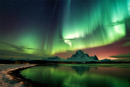 Aurora landscape with northern lightsの素材