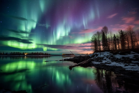 Aurora landscape with northern lightsの素材
