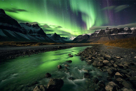 Aurora landscape with northern lightsの素材