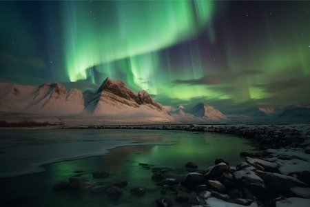 Aurora landscape with northern lightsの素材