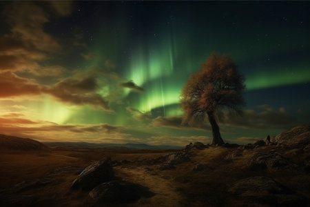 Aurora landscape with northern lightsの素材