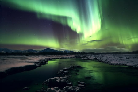 Aurora landscape with northern lightsの素材