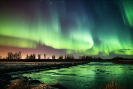 Aurora landscape with northern lightsの素材