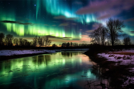 Aurora landscape with northern lightsの素材