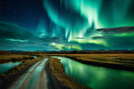 Aurora landscape with northern lightsの素材