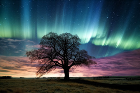 Aurora landscape with northern lightsの素材