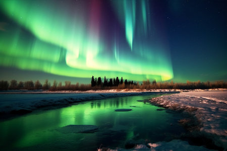 Aurora landscape with northern lightsの素材
