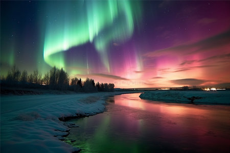Aurora landscape with northern lightsの素材