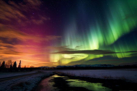 Aurora landscape with northern lightsの素材