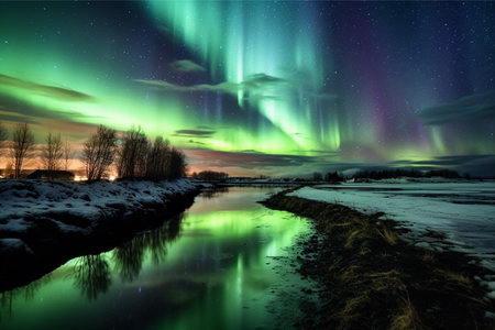 Aurora landscape with northern lightsの素材