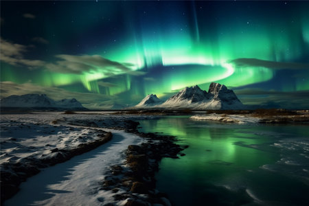 Aurora landscape with northern lightsの素材