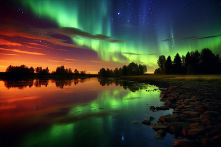 Aurora landscape with northern lights