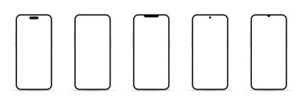 Realistic Smartphone Interface, High Quality Mobile Phone Front View, Empty Screen Vector Mockup Collectionのイラスト素材