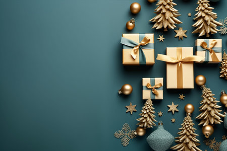 Christmas background with gift box and christmas tree, new year banner backgroundの素材