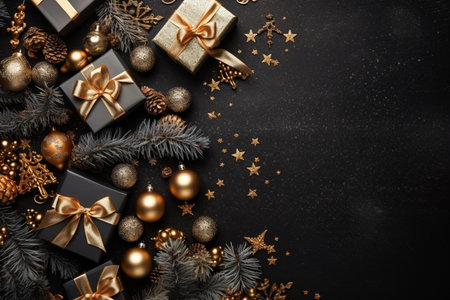 Christmas background with gift box and christmas tree, new year banner backgroundの素材