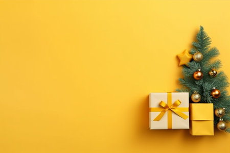 Christmas background with gift box and christmas tree, new year banner backgroundの素材