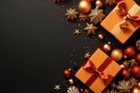 Christmas background with gift box and christmas tree, new year banner backgroundの素材