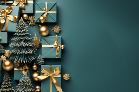 Christmas background with gift box and christmas tree, new year banner backgroundの素材