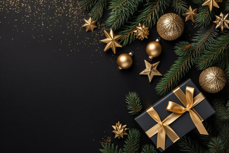 Christmas background with gift box and christmas tree, new year banner backgroundの素材
