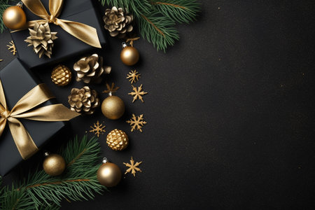 Christmas background with gift box and christmas tree, new year banner backgroundの素材