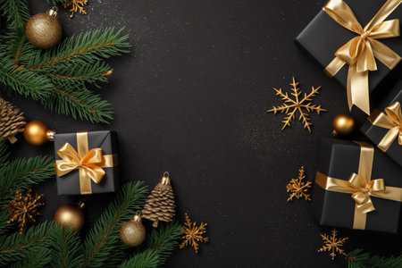 Christmas background with gift box and christmas tree, new year banner backgroundの素材