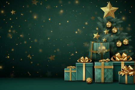 Christmas background with gift box and christmas tree, new year banner backgroundの素材