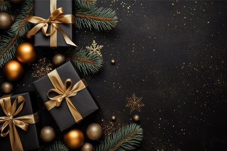 Christmas background with gift box and christmas tree, new year banner backgroundの素材