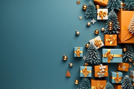 Christmas background with gift box and christmas tree, new year banner backgroundの素材