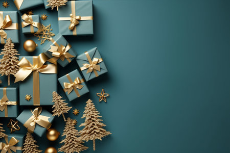 Christmas background with gift box and christmas tree, new year banner backgroundの素材