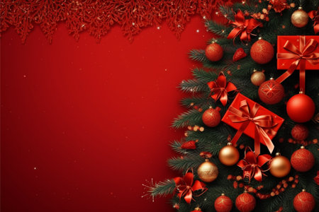 Christmas background with gift box and christmas tree, new year banner backgroundの素材