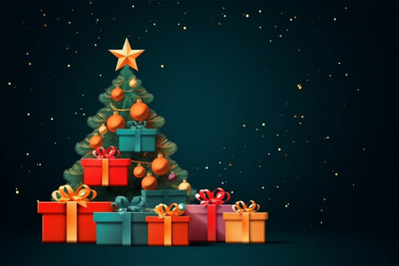 Christmas background with gift box and christmas tree, new year banner backgroundの素材