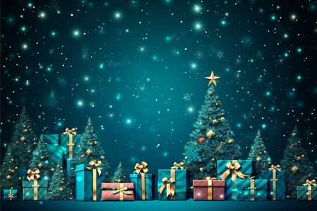 Christmas background with gift box and christmas tree, new year banner backgroundの素材
