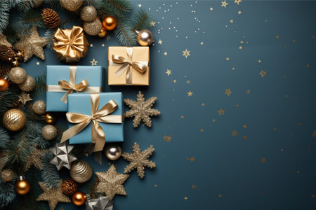 Christmas background with gift box and christmas tree, new year banner backgroundの素材