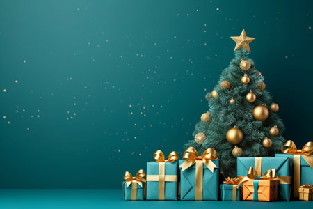 Christmas background with gift box and christmas tree, new year banner backgroundの素材