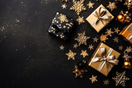 Christmas background with gift box and christmas tree, new year banner backgroundの素材
