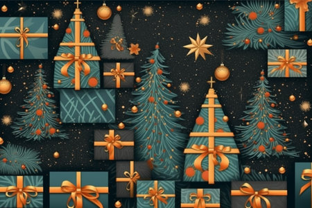 Christmas background with gift box and christmas tree, new year banner backgroundの素材