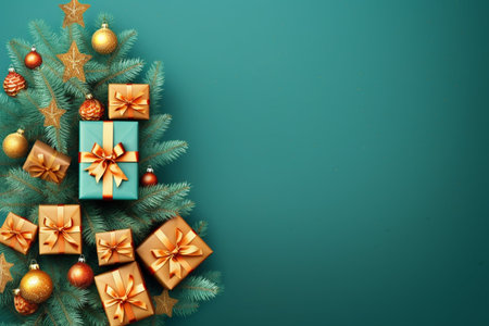 Christmas background with gift box and christmas tree, new year banner backgroundの素材