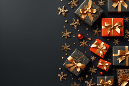 Christmas background with gift box and christmas tree, new year banner backgroundの素材