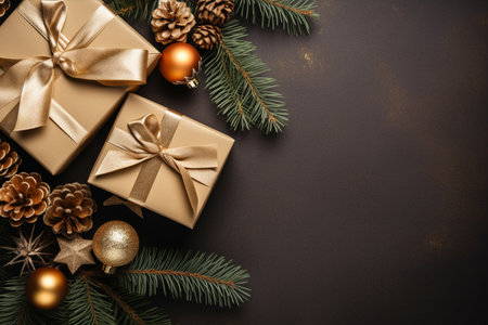 Christmas background with gift box and christmas tree, new year banner backgroundの素材