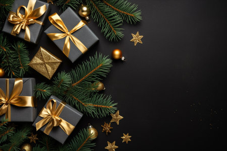 Christmas background with gift box and christmas tree, new year banner backgroundの素材
