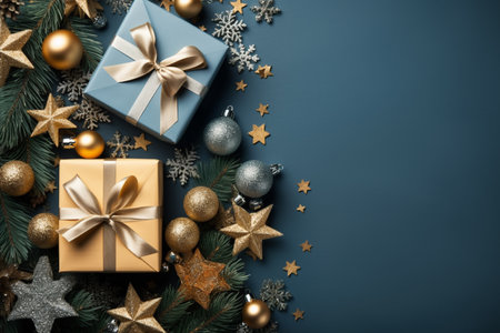 Christmas background with gift box and christmas tree, new year banner backgroundの素材