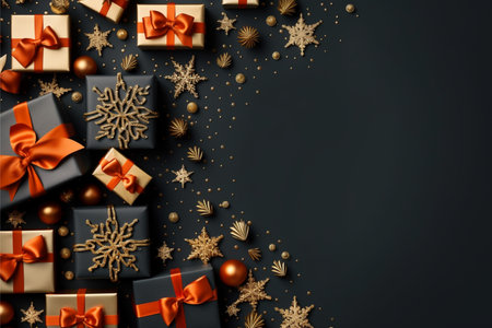 Christmas background with gift box and christmas tree, new year banner backgroundの素材