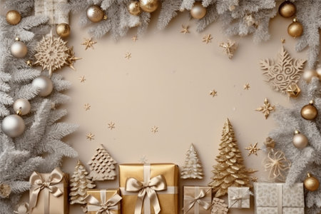 Christmas background with gift box and christmas tree, new year banner backgroundの素材