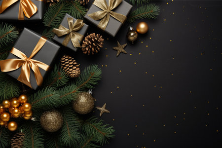Christmas background with gift box and christmas tree, new year banner backgroundの素材