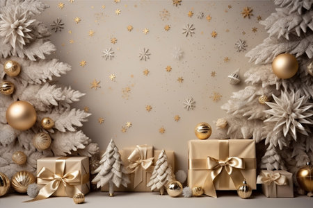 Christmas background with gift box and christmas tree, new year banner backgroundの素材