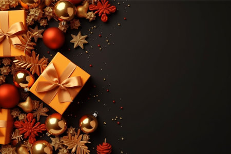 Christmas background with gift box and christmas tree, new year banner backgroundの素材